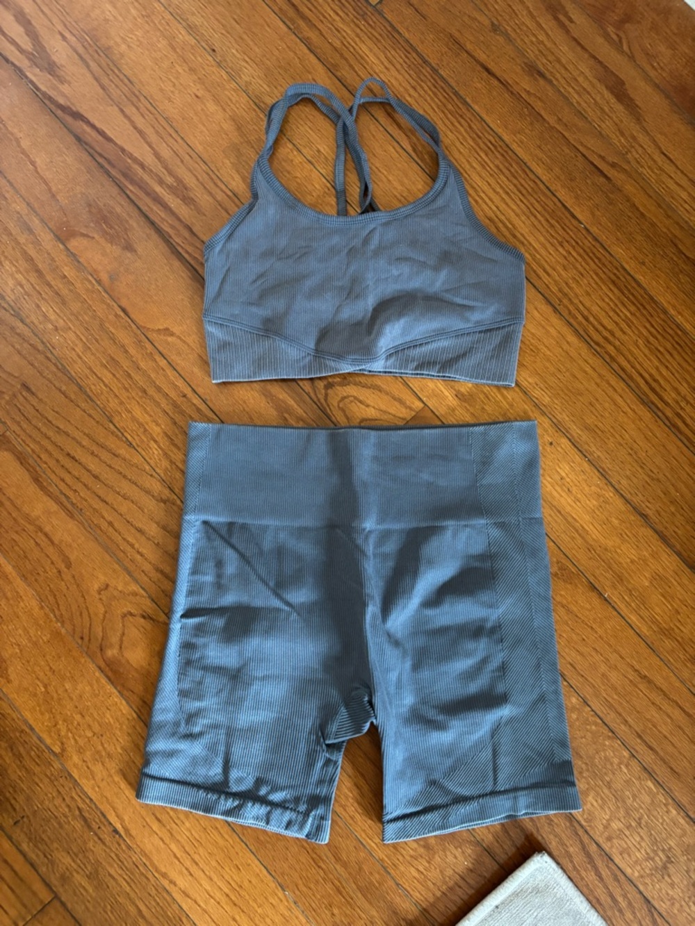 JoyLab Ribbed Sports Bra and High-Waist Bike Shorts - Slate